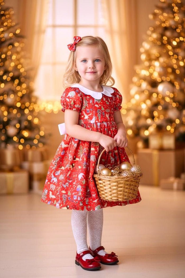 CHRISTMAS Liberty London Dress: Short Puffy Sleeve, Scallop Collar