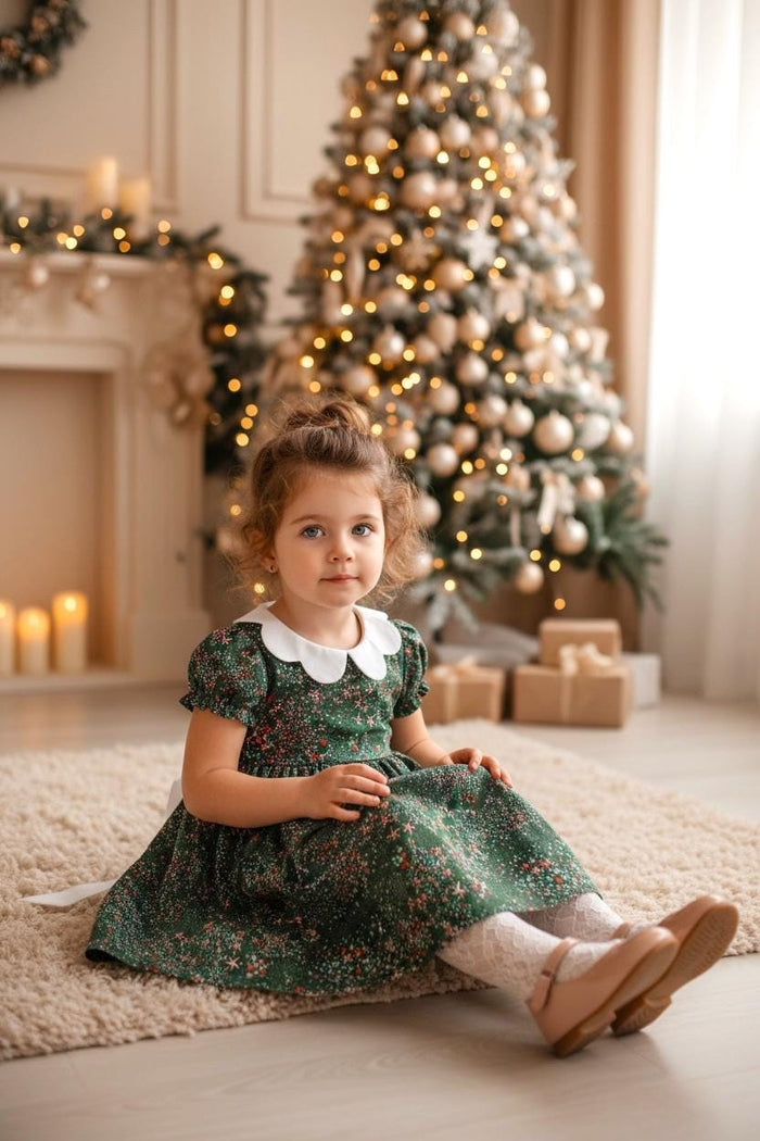 CHRISTMAS Liberty London Dress: Short Puffy Sleeve, Scallop Collar