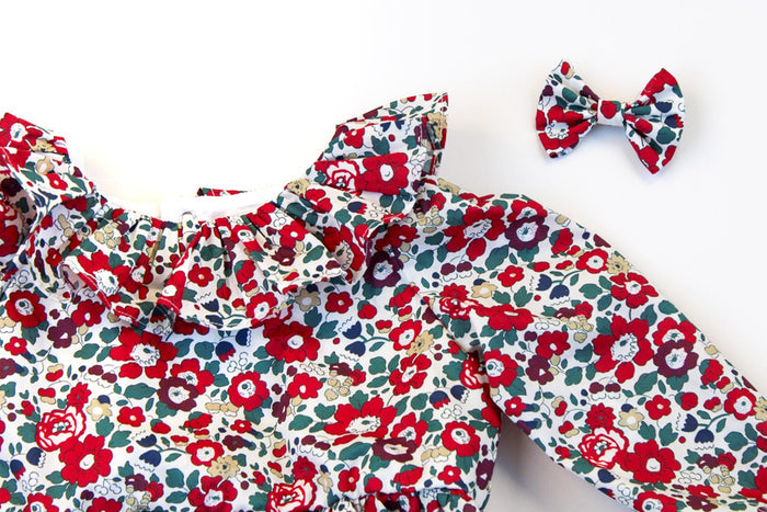 CHRISTMAS Liberty of London Baby Bubble Romper with Long Sleeves and Ruffle collar