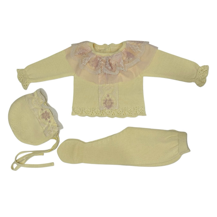 Clotilde Butter Yellow/Pink 3-Piece Knitted Set