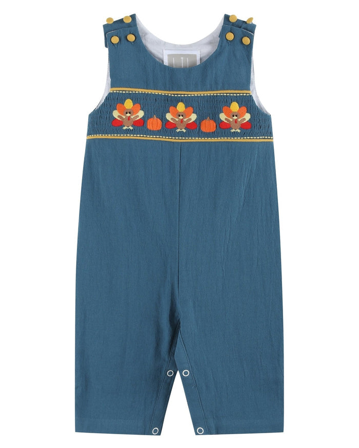 Cobalt Blue Turkey Smocked Overalls - Lil Cactus
