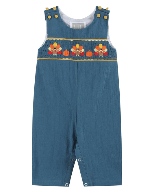 Cobalt Blue Turkey Smocked Overalls - Lil Cactus