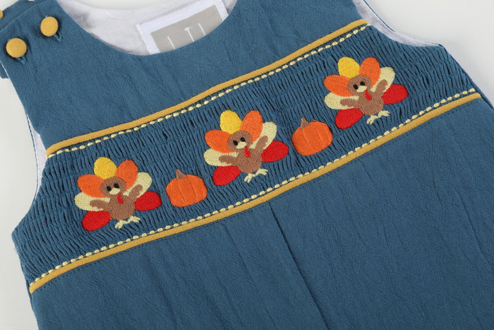 Cobalt Blue Turkey Smocked Overalls - Lil Cactus