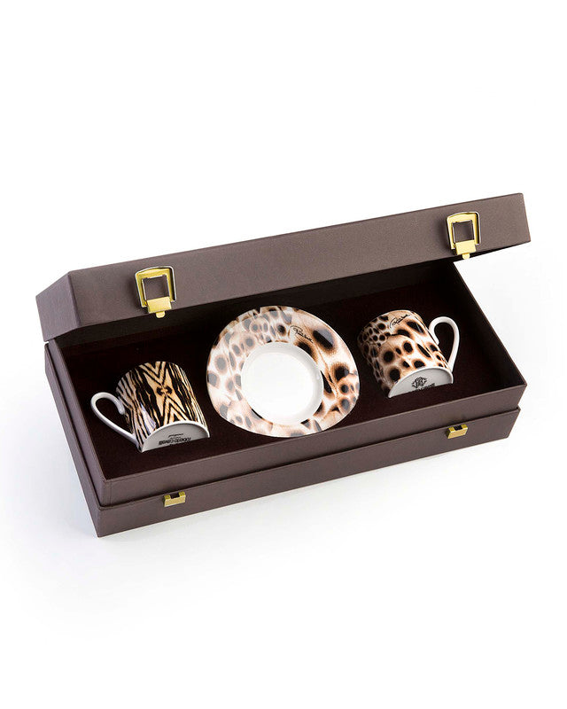 Coffee Cup & Saucer AFRICA CASABLANCA AND MALINDI Set of 2 in Luxury Box  diam. 2.3", H 2.5", Cap. 4 oz, Saucer diam. 4.75"