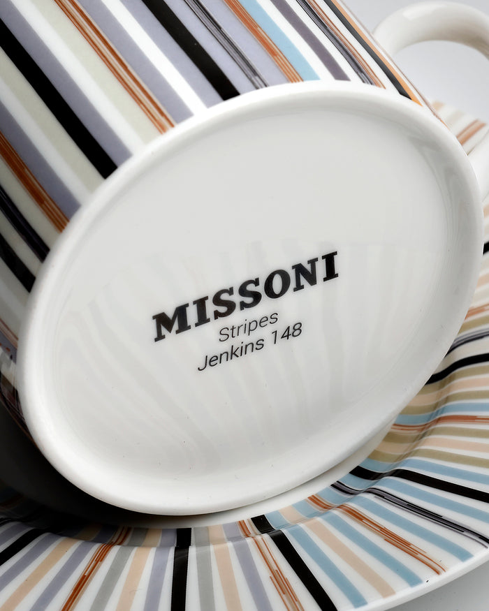 Coffee Cup & Saucer STRIPES Set of 2 in Luxury Box Jenkins 148 diam. 2.3", H 2.5", Cap. 4 oz, Saucer diam. 4.75"