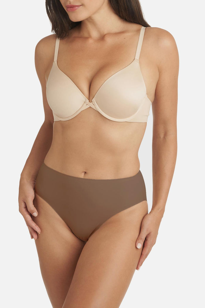 Woman wearing a dark sandy colored shaping panty