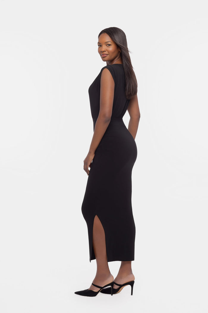Side of Cora solid shaping dress in Black