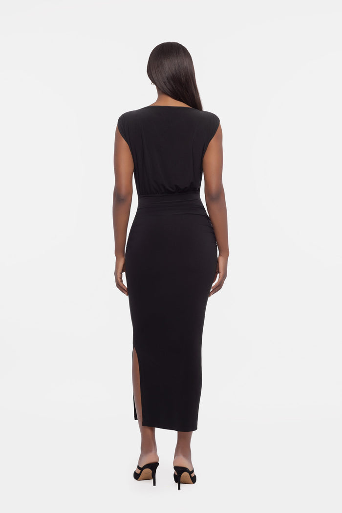 Back of Cora solid shaping dress in Black