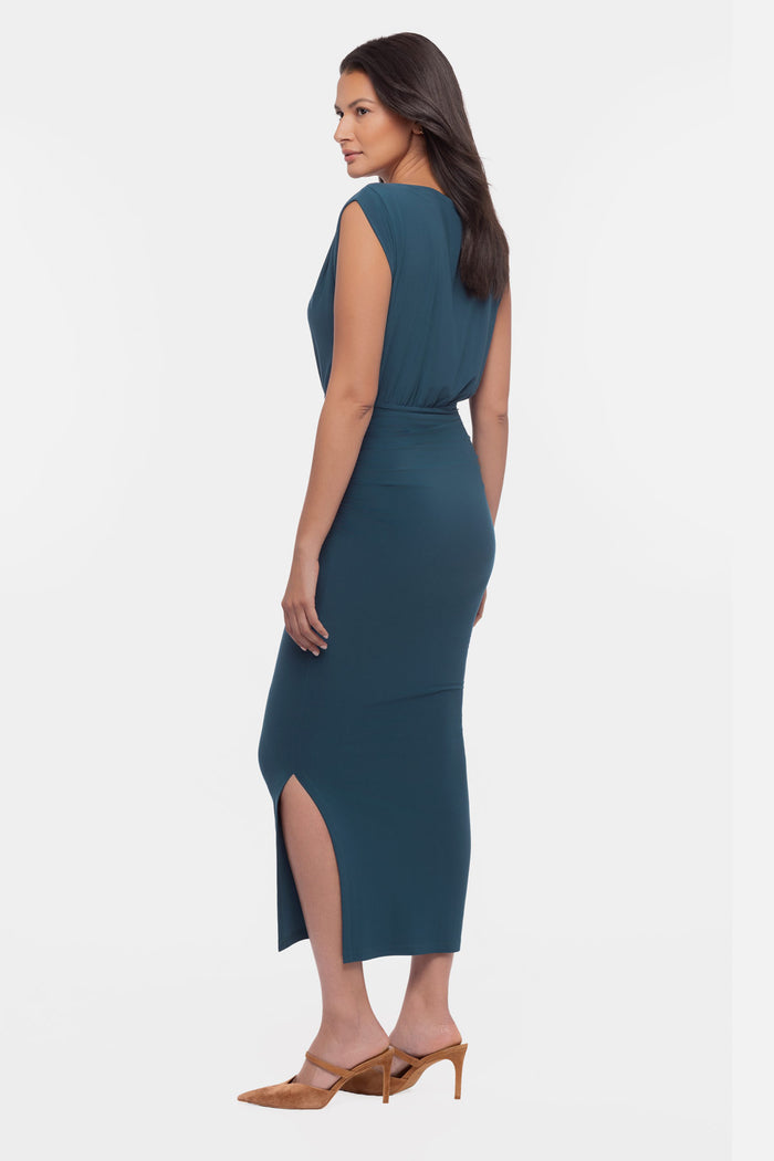 Side view of Cora solid shaping dress in Nova