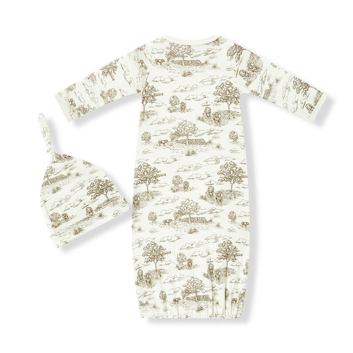 Country Toile Luxe Stretch Newborn Gown & Hat Set - Babies in Bloom