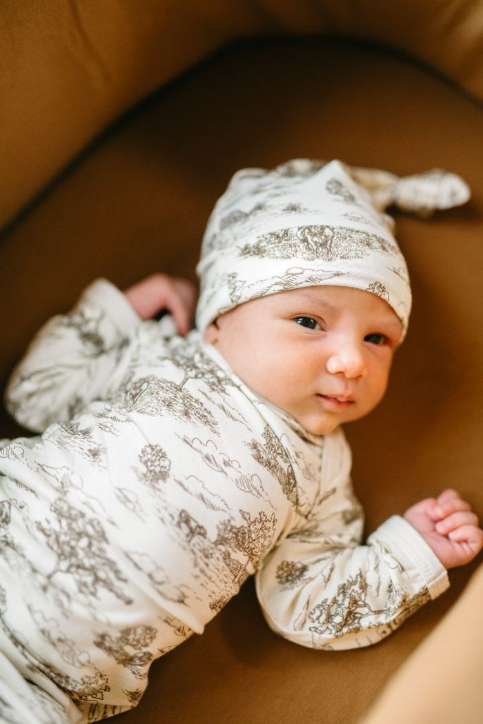 Country Toile Luxe Stretch Newborn Gown & Hat Set - Babies in Bloom