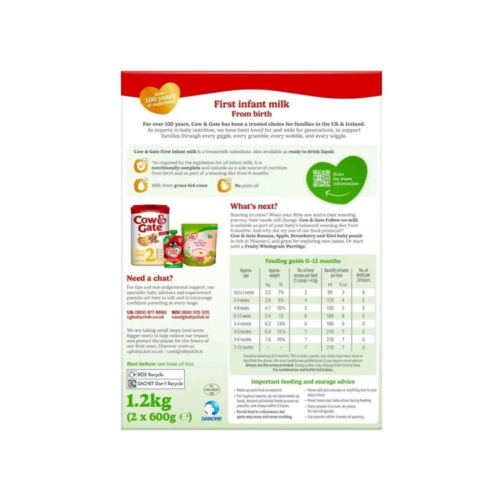 Cow & Gate 1 First Infant Milk Formula from Birth 1.2kg (2x600g) - ebebek