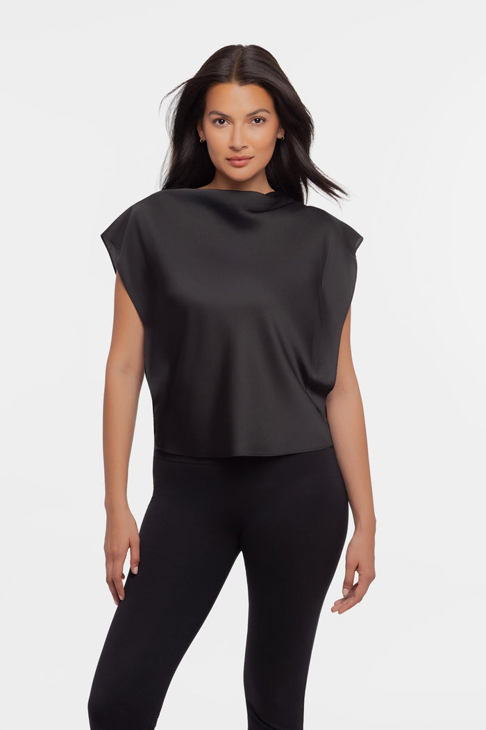 Cowlneck Charmeuse Blouse In Black
