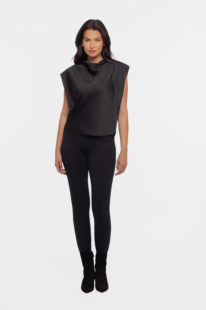 Cowlneck Charmeuse Blouse In Black