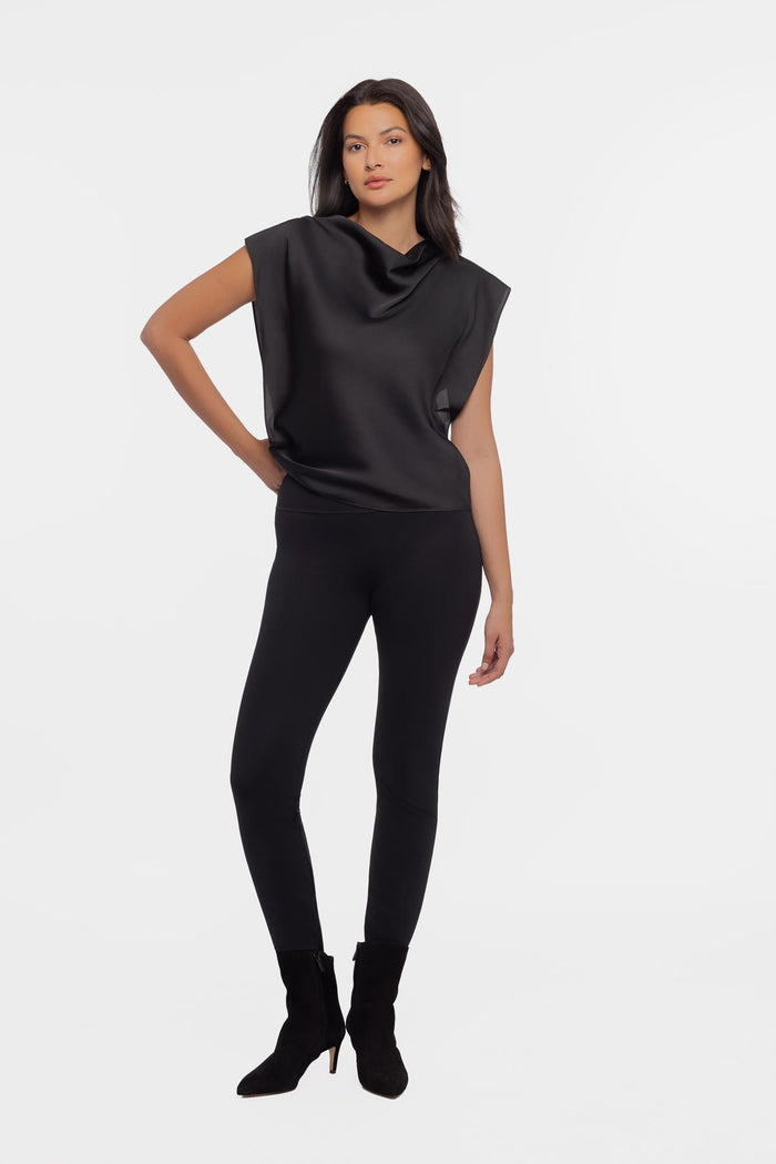 Cowlneck Charmeuse Blouse In Black