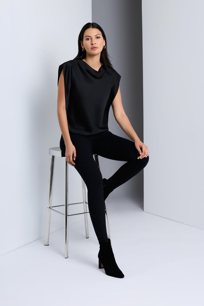Cowlneck Charmeuse Blouse In Black