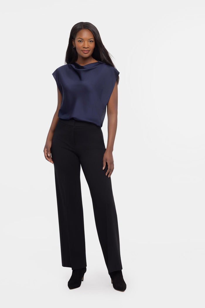 Cowlneck Charmeuse Blouse In Navy