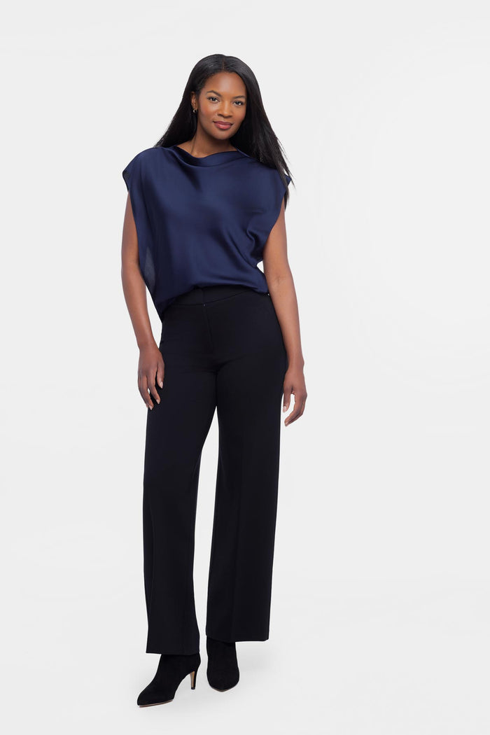 Cowlneck Charmeuse Blouse In Navy