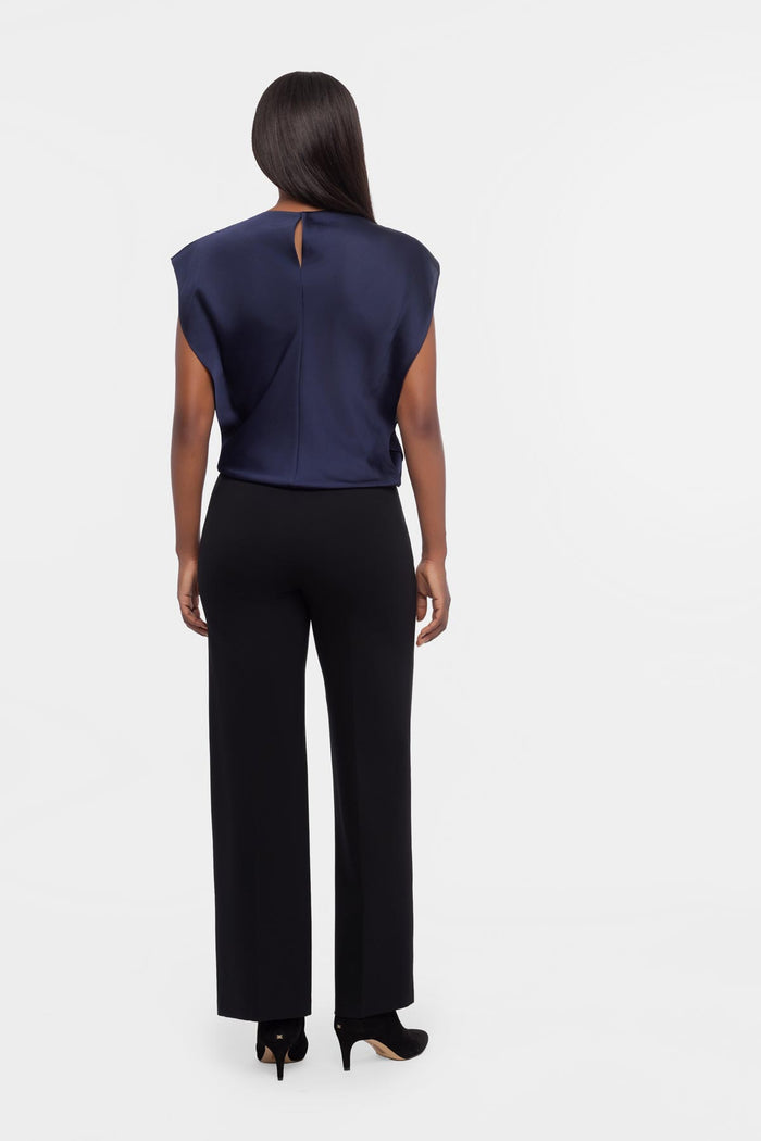 Cowlneck Charmeuse Blouse In Navy