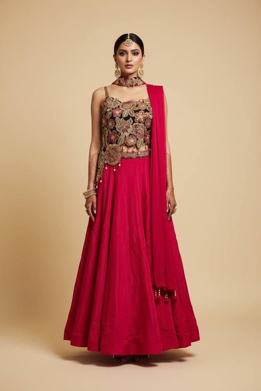 Full Length Front Pose - Magenta Lehenga