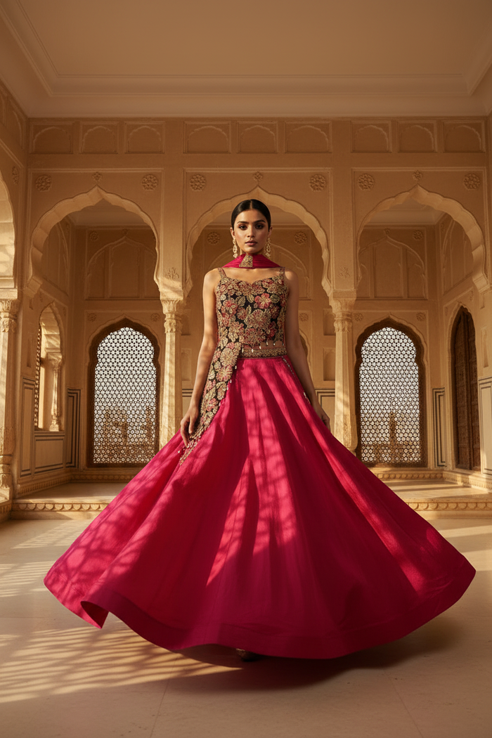 Crimson Bloom Embroidered Lehenga Set
