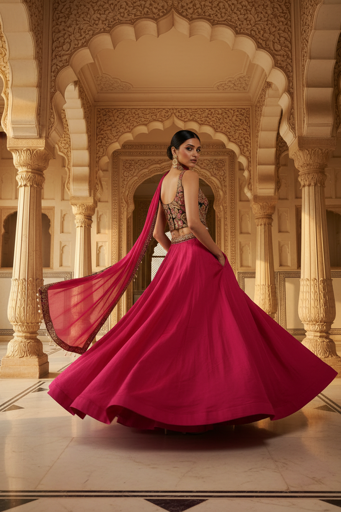 Crimson Bloom Embroidered Lehenga Set