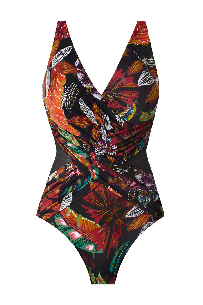 Multicolored floral printed one-piece swimsuit