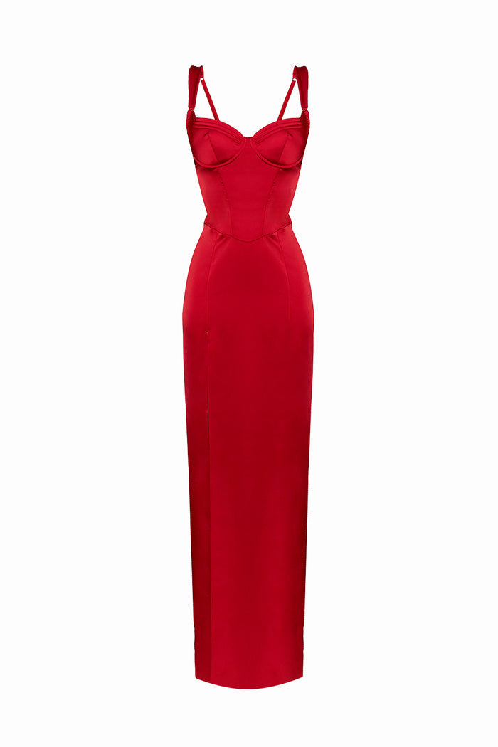 Cymothoe Red long dress with a slit