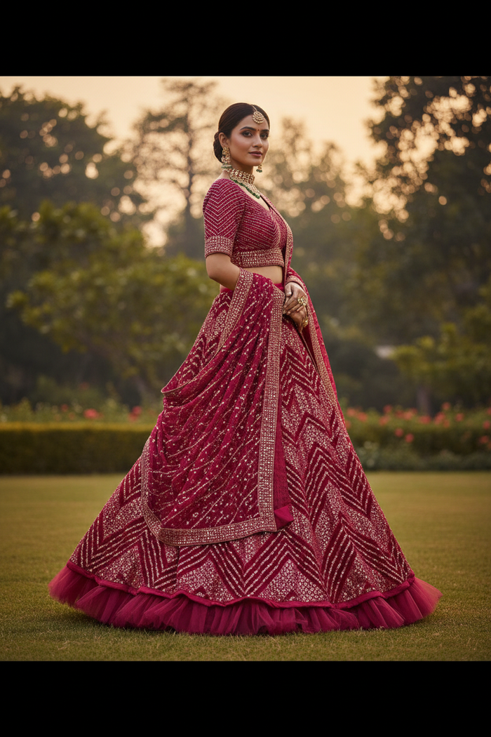 Dark Pink Embellished Lehenga