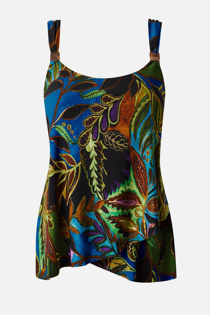 Multicolored tropical print tankini top