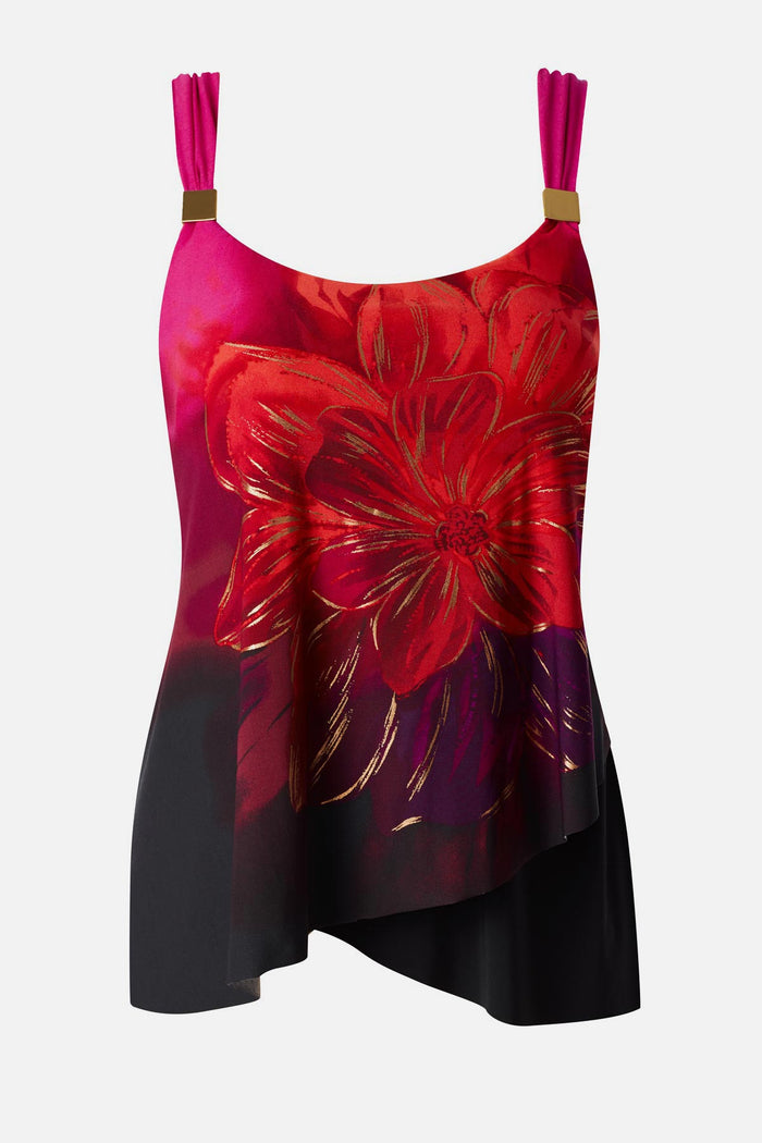 Red, purple and pink floral printed tankini top