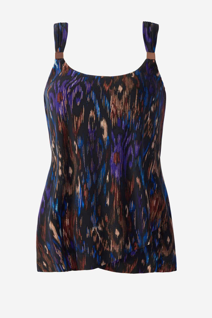 Multicolored tankini swim top with details on the straps