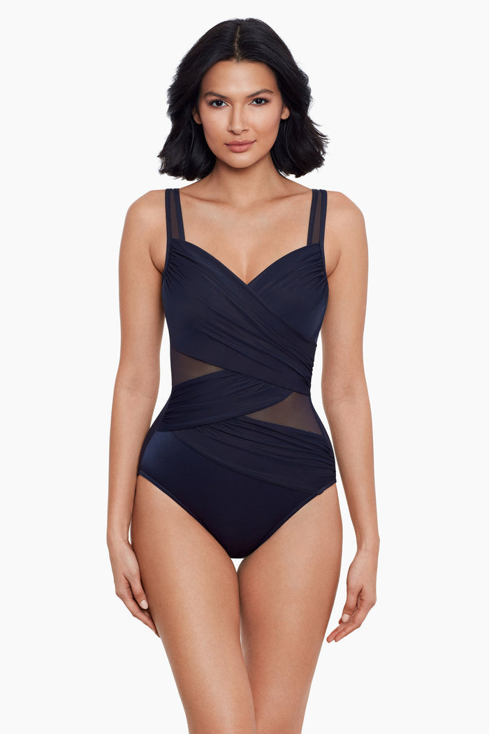 Woman in one piece swim wear.