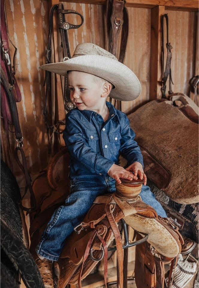 Denim Long Sleeve Western Shirt KIDS-  5t and 6 ONLY