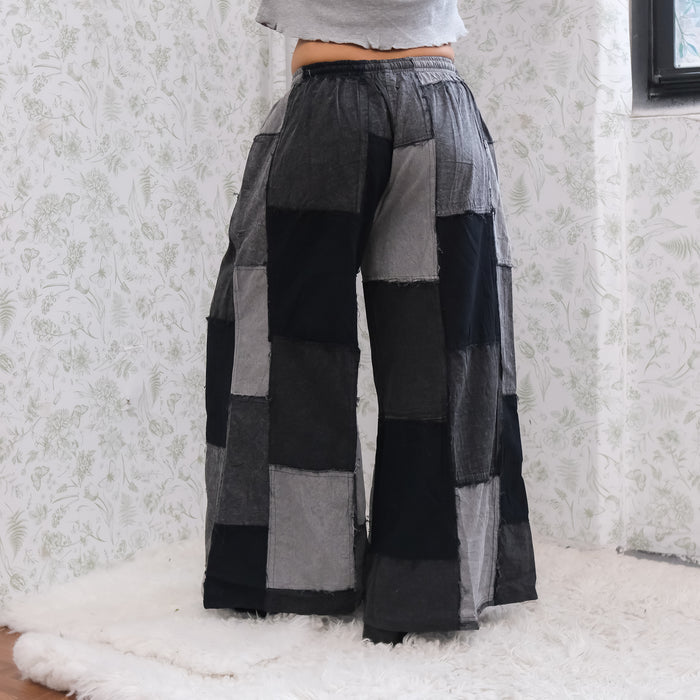Denim Look  Patchwork Wide Leg Palazzo Pants