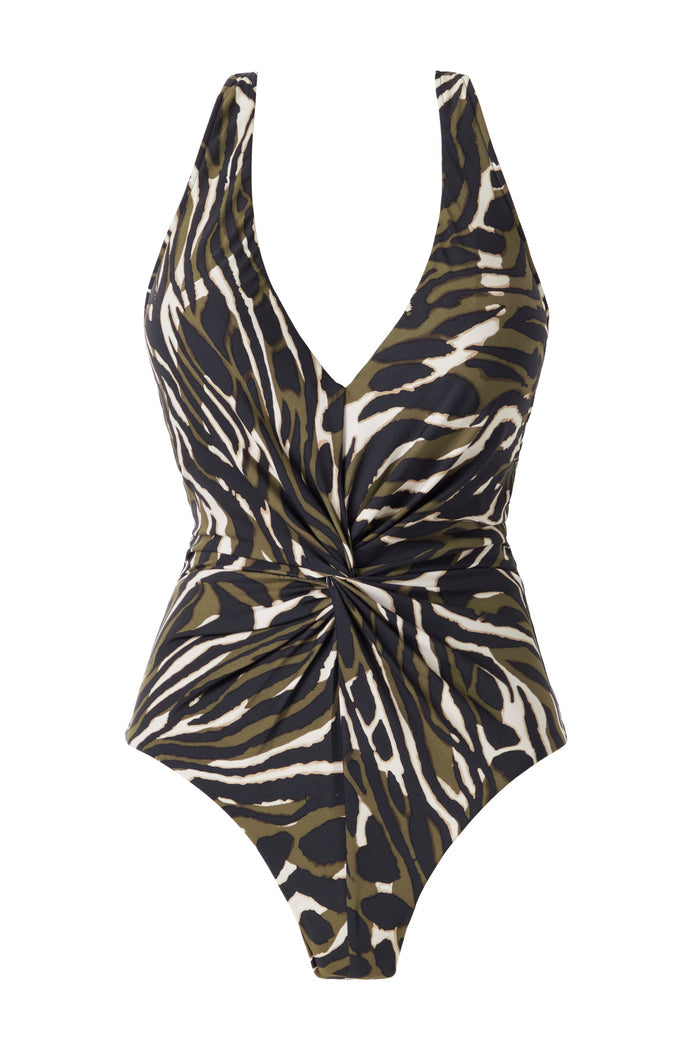 Multicolored animal print one-piece swimsuit