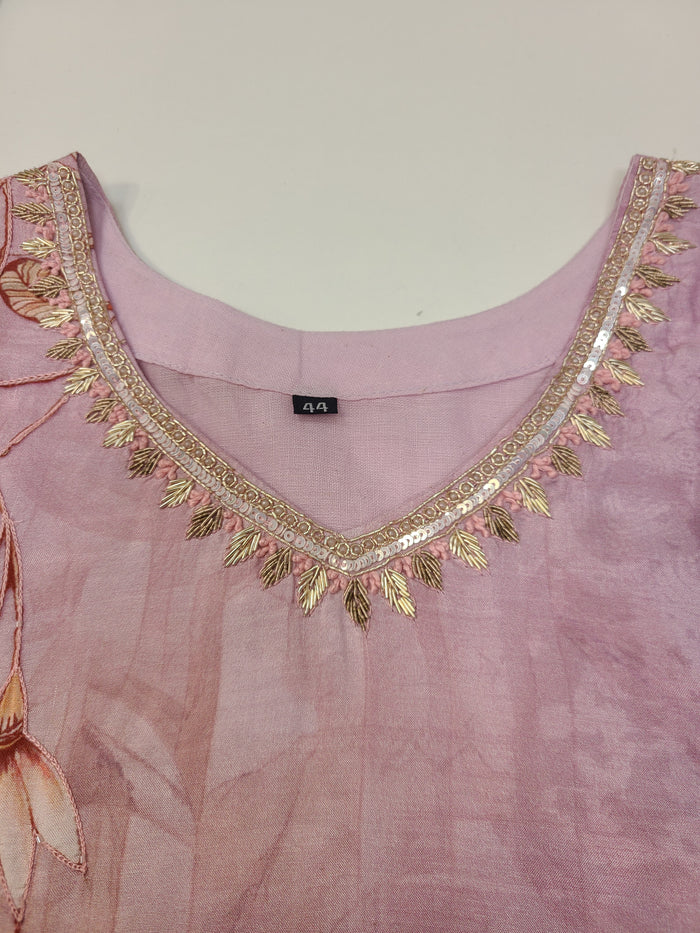 Dusty Pink Floral Embroidered Kurta Set with Dupatta
