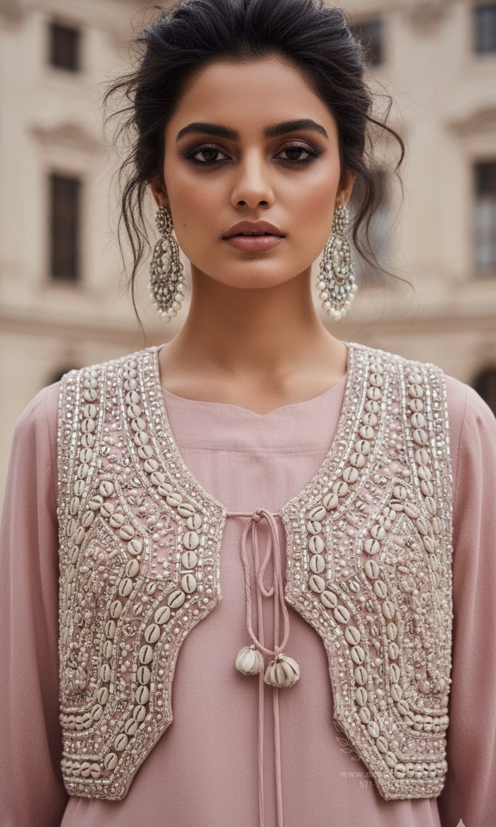 Dusty Pink Palazzo Set with Embellished Jacket