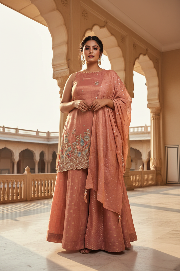 Front Pose – Dusty Rose Sharara Set