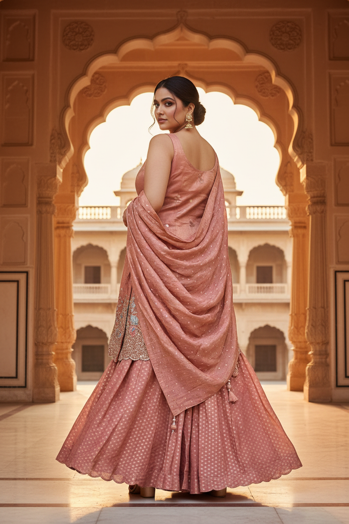Back Pose – Dusty Rose Sharara Set