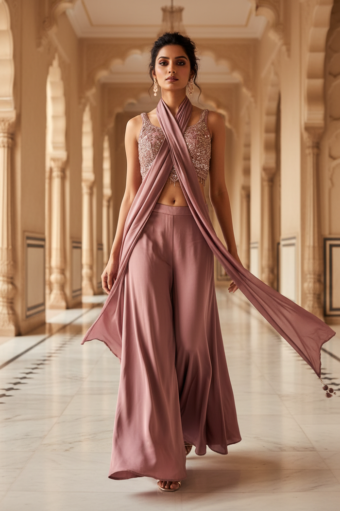 Dusty Rose Sequin Palazzo Set
