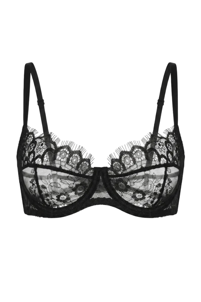 Elara French lace black underwired bra