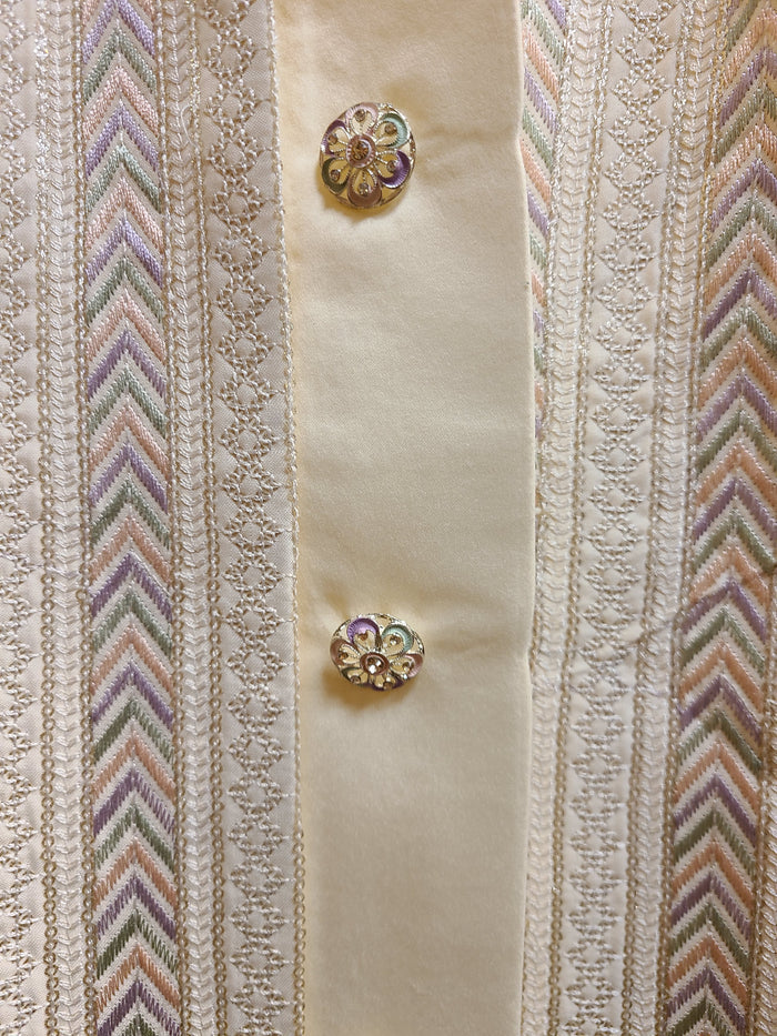 Elegant Cream Embroidered Sherwani Set