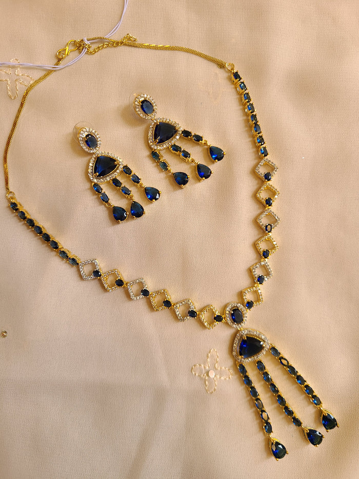 MOHAR elegant royal blue American Diamond party wear necklace set