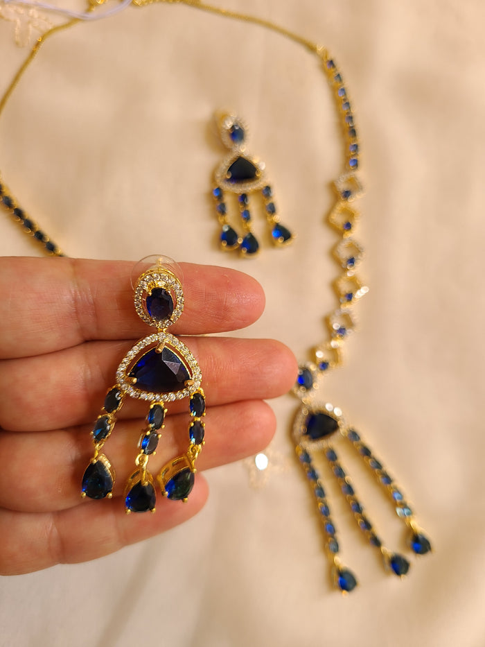 MOHAR elegant royal blue American Diamond party wear necklace set