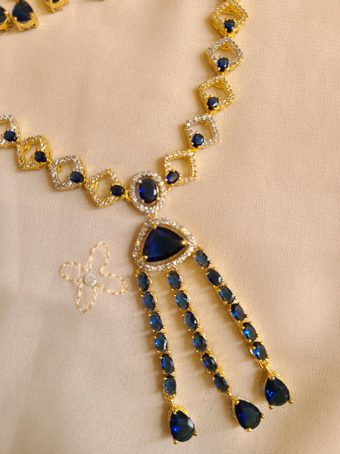 MOHAR elegant royal blue American Diamond party wear necklace set