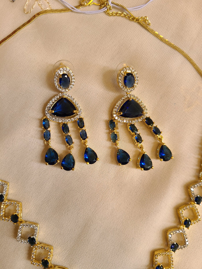 MOHAR elegant royal blue American Diamond party wear necklace set