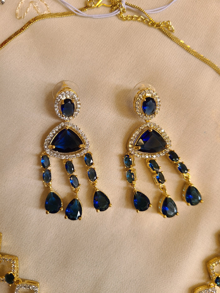 MOHAR elegant royal blue American Diamond party wear necklace set