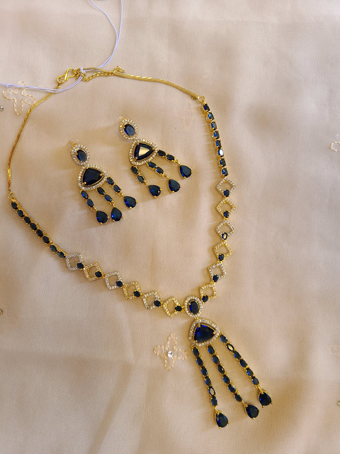 MOHAR elegant royal blue American Diamond party wear necklace set