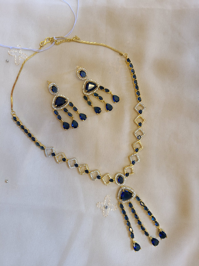 MOHAR elegant royal blue American Diamond party wear necklace set
